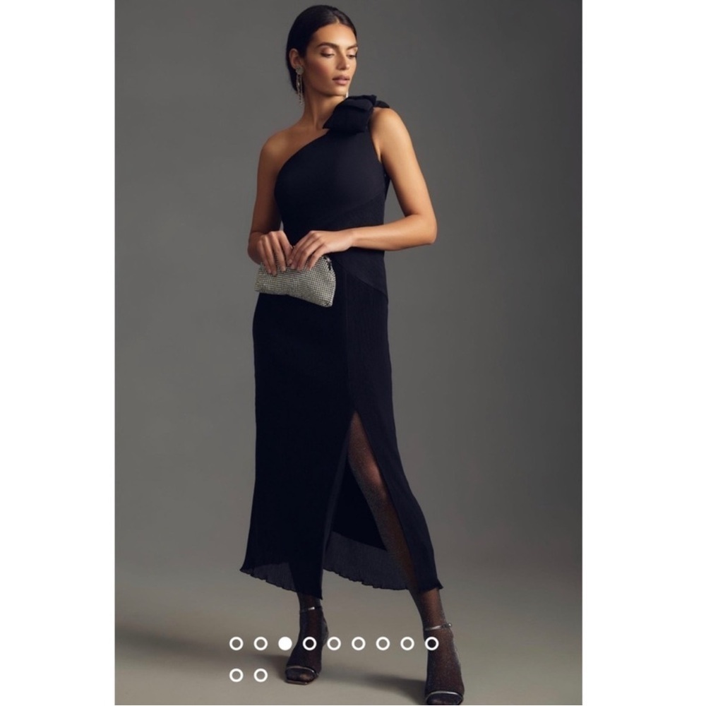 Maeve By Anthropologie Pleated Crepe One Shoulder Bow Dress Size 10